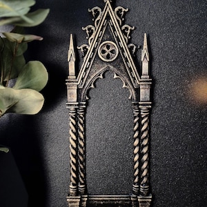 Gothic Cathedral Arch Wall Frame – 3D Printed Window Frame | Gothic Decor, Black or Hand Painted Gold/Silver | Gothic Revival Shelf Accent