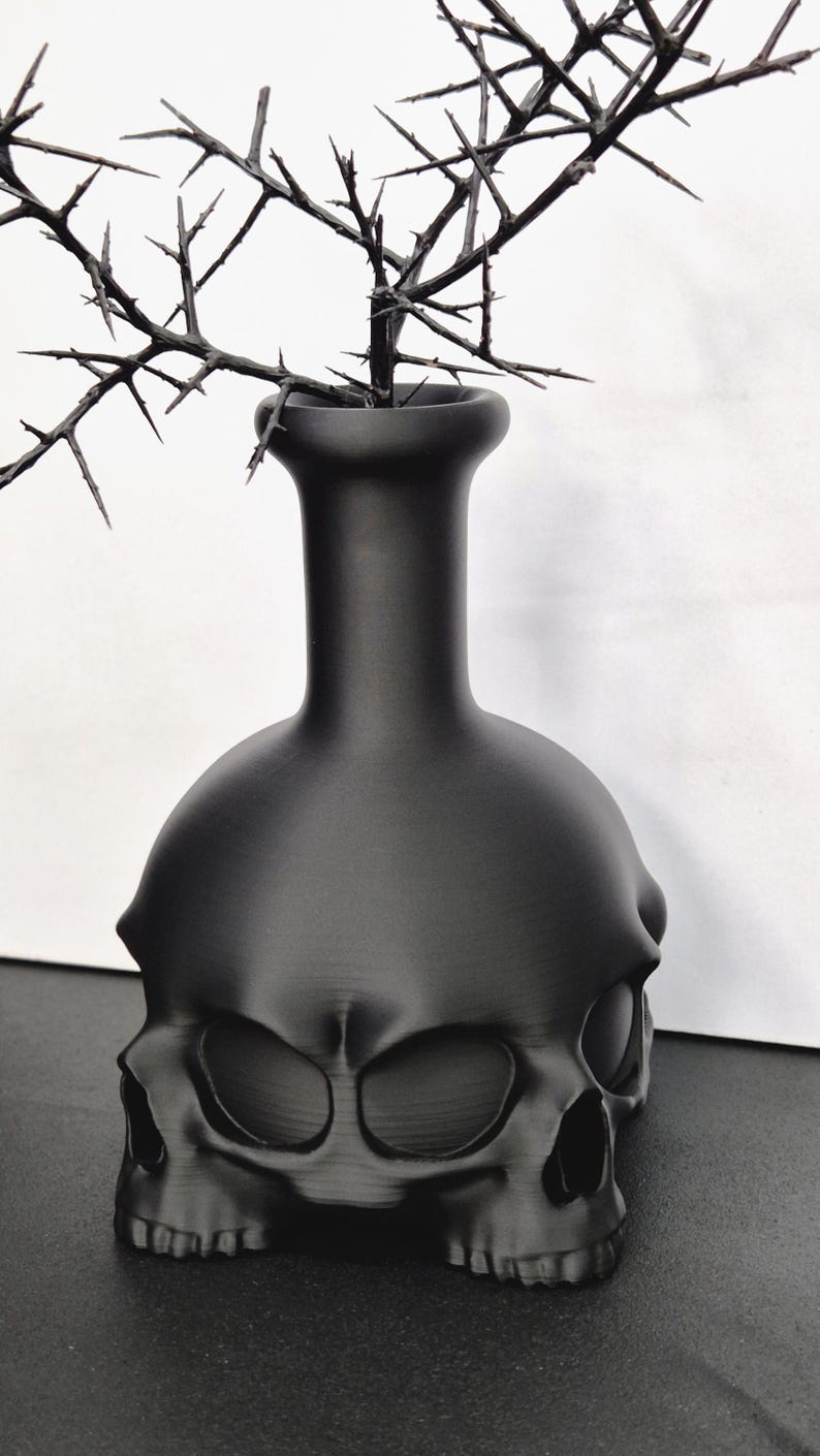 Gotisk dödskallevas "4 dödskallar av dekadens" – Vampyrskallebägare, dödskalleflaska, mörk gotisk dekor, torkade blommor, 3D-utskriven bild 4