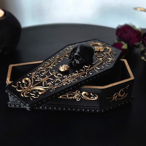 Scatola per bara "Una rosa per i morti" / Scatola per gioielli unica in stile gotico, scatola in stile vittoriano, scatola per cianfrusaglie da vampiro, regalo gotico, STAMPATA IN 3D