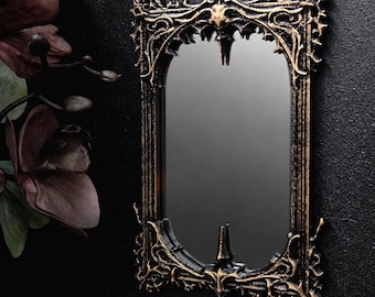 Gothic Thorn Mirror, Real Glass Baroque Wall Mirror, Black Gold Victorian Decor, Gothic Home Decor, Dark Vanity Mirror