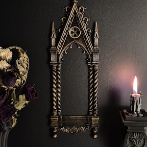 Gothic Cathedral Arch Wall Frame – 3D Printed Window Frame | Gothic Decor, Black or Hand Painted Gold/Silver | Gothic Revival Shelf Accent