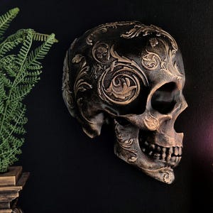Baroque Skull Wall Art, Blackened Gold Wall Frame, Gothic Gallery Wall, Skull Wall Plaque, Skull Gothic Victorian Wall Art, 3D-PRINTED