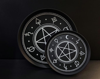 Gothic Pentagram  Tray – Occult Altar Crystal Bowl, Witchcraft Decor, Planetary Symbol Plate, 3D Printed Ritual Tray, Goth Gift