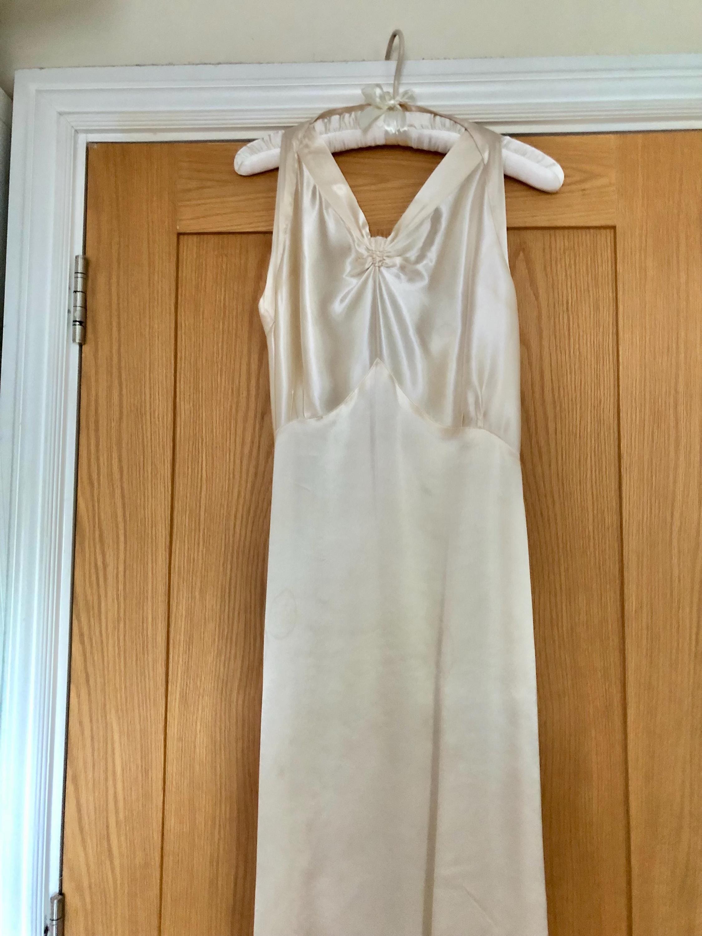 vintage ivory slip dress 1930s Satin Dress, Art Deco Bridal Underdress, UK 8-10 FABRIC-COTTON