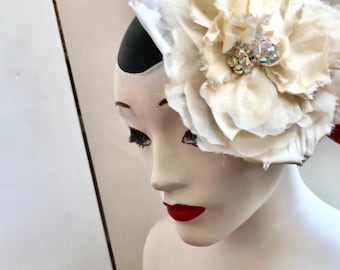 1 Set Cerchietto, velo, cappello e guanti decorati con rete vintage, perle, fiore e piuma, moda