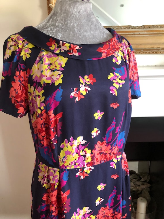 Silk Cocktail Dress Navy Floral Pattern Gorgeous Colours Elegant Mother of  Bride, Short Sleeve Boat Neckline Lovely Wedding Guest Boden 12 L - Etsy
