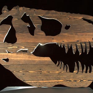 BIG REX - LARGE 3&#39; Stained Reclaimed Wood Dinosaur Skull - T-Rex