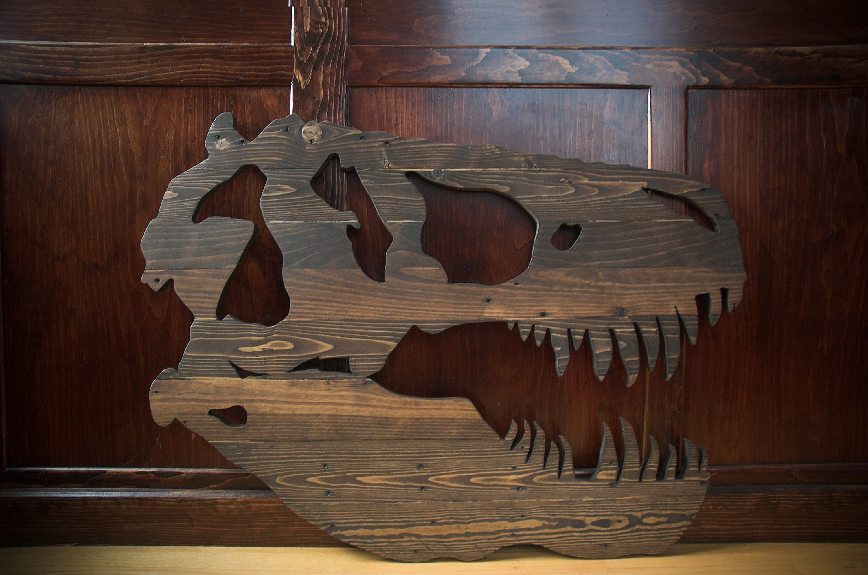 BIG REX LARGE 3' Stained Reclaimed Wood Dinosaur Skull Etsy.de