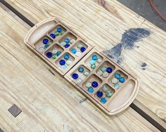 Handmade Maple Folding Mancala Board Game: Customizable Travel Set