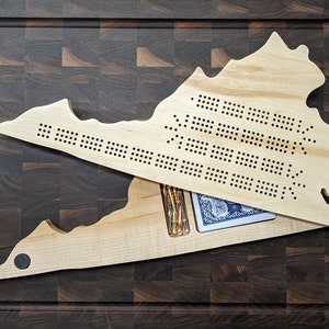 Virginia State VA Travel Cribbage Board, Storage Inside!, Includes Cards and Pegs!