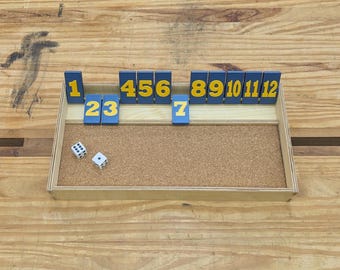 12 Tile Handmade Shut the Box Dice Game – Customizable Tile Colors, Engraveable Cork