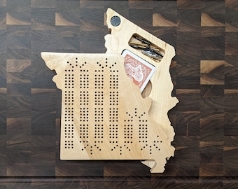 Missouri State MO Travel Cribbage Board, Storage Inside!, Includes Cards and Pegs!