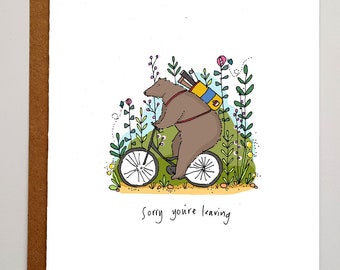 Sorry You're Leaving Card - Bear Card - Bear and Bicycle Card - Cycling Card