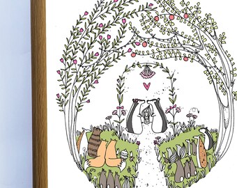 Woodland Wedding - Badger Illustration - Love Print - A4 Print