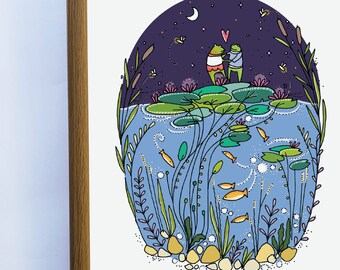 Dancing Frogs A4 Print – Lilypad Pond Art