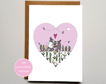 Bunny Valentines Card - Rabbit Love Card - Anniversary Card - Bunny Card - Valentines Card