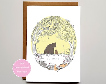 Mother's Day Bear Card - Woodland Animals with Shimmer Effect