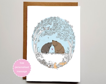 Bear Love Valentines / Anniversary Card - Woodland Couple with Shimmer Effect