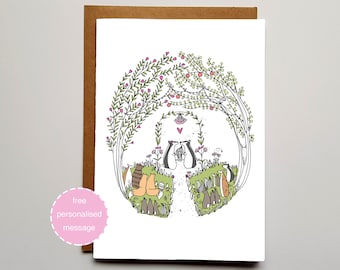 Woodland Wedding - Badger Card - Anniversary Card - Valentines Card - Just Married - Wedding Gift - Bridal Card - Wedding Invite
