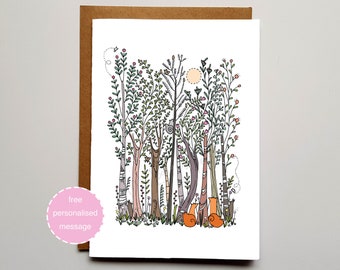 Valentines Card - Woodland Card - Forest Card - Tree Card - Fox Card - Thank You Card