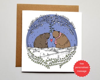 Christmas Love Bears Valentines / Anniversary / Christmas Card - Midnight Blue Background with Shimmer Effect