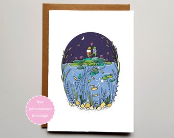 Frog Valentines / Anniversary Card - Dancing Animals Night Scene with Shimmer Effect