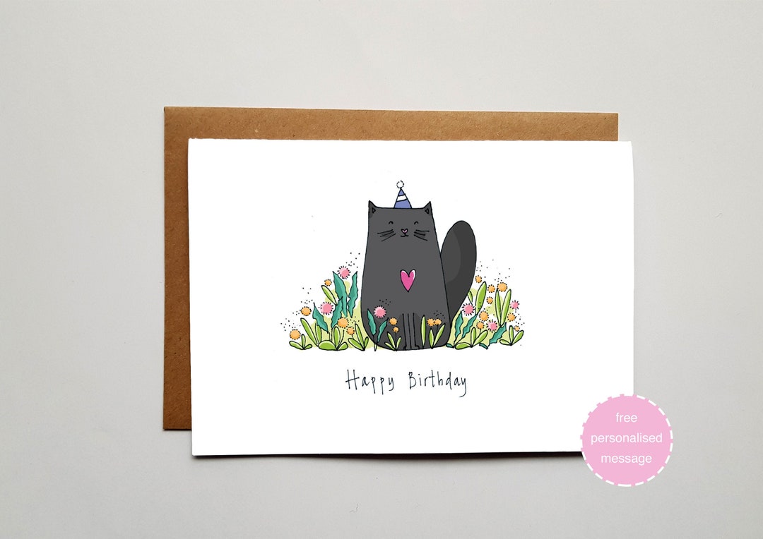 Cat Card - Black Cat Card - Birthday Card - Cat Birthday Card - Kitten ...