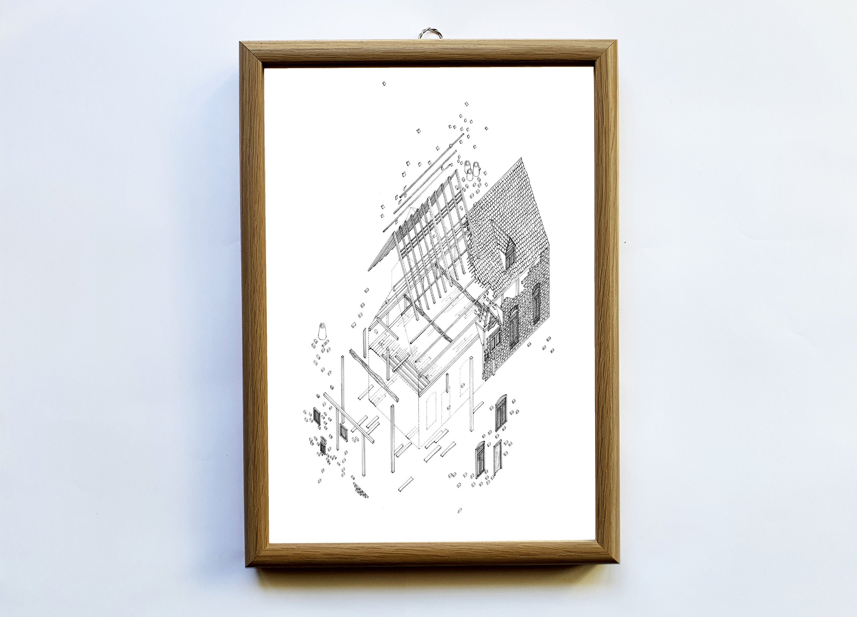 Building Art Print - Architecture Print - Building Drawing - Cottage Print - Home Decor
