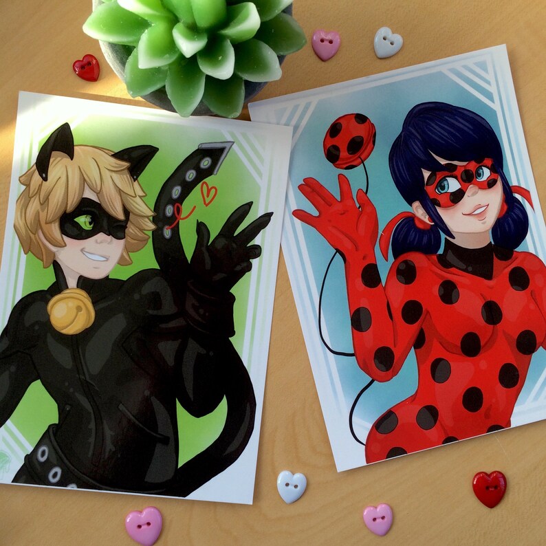 Miraculous Lady Bug And Chat Noir Ladynoir Medium Sized Postcard Art Print