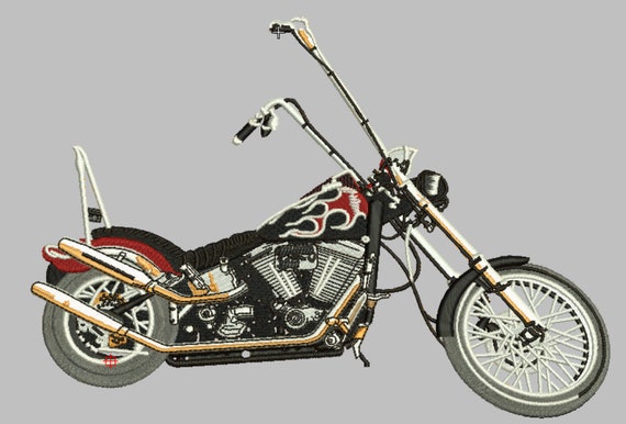 Chopper Motorcycle Digitized Filled Machine Embroidery Design Etsy