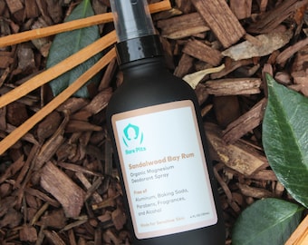 Bare Pits Bio Aluminium & Baking Soda FREE Magnesium Detox Deodorant Sandelholz Bay Rum Spray 100 g