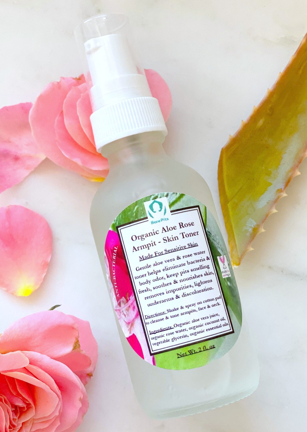 Bare Pits Armpit & Skin Aloe Rose Alcohol FREE Toner