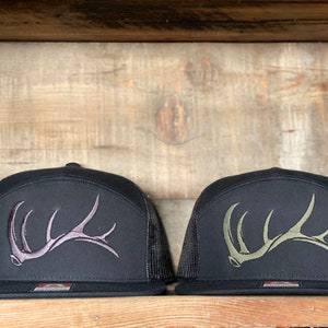 Game On Flat Bill bull elk shed snap back hat embroidered image 1