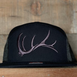 Game On Flat Bill bull elk shed snap back hat embroidered image 3