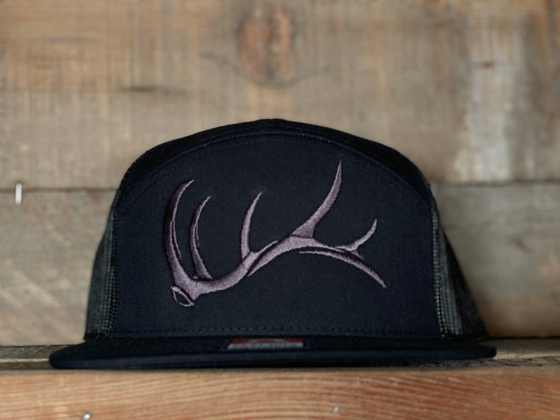 Game On Flat Bill bull elk shed snap back hat embroidered image 3