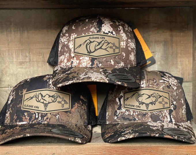 Game On Montes buck, bull and elk shed  SnapBack trucker hat -Veil camo pattern