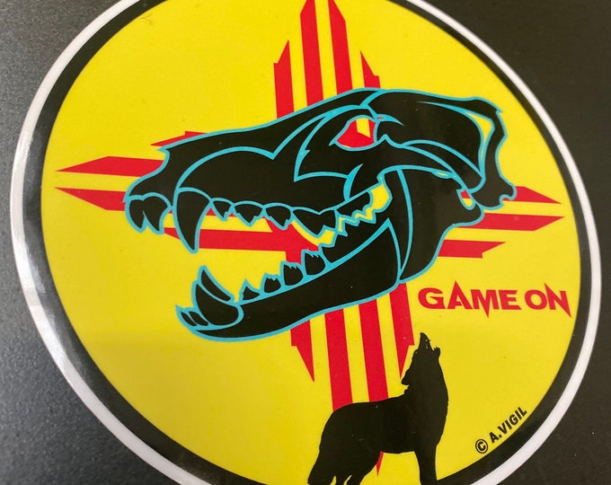 New Mexico Game on Coyote design- GAME ON 6" OR 3.5'' decal copyrights Adrian Vigil 2020