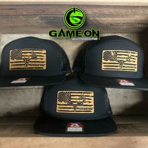 Game On freedom series Flat Bill snap back hat)- multiple options black and gold