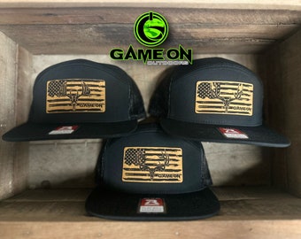 Game On freedom series Flat Bill snap back hat)- multiple options black and gold