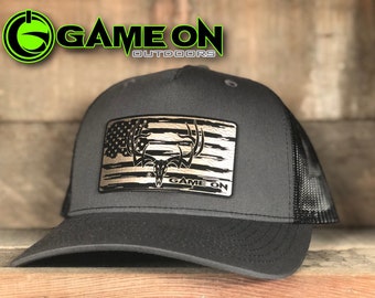 Game On FREEDOM series hats. Charcoal trucker snapback with choice of design