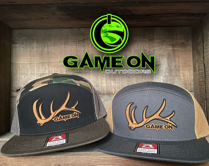 Game On Flat Bill bull elk shed  (snap back hat) patch hat