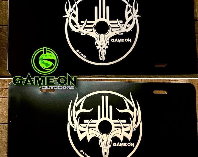 New Mexico GAME ON Engraved license plate. Bull elk or buck design