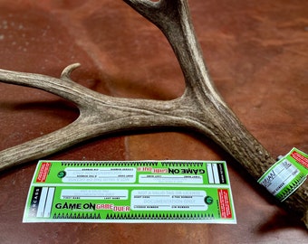 Game On Electronic Tag harvest decal. Disclaimer: (This is NOT a government issued hunting tag) For documenting an E-tag harvest.