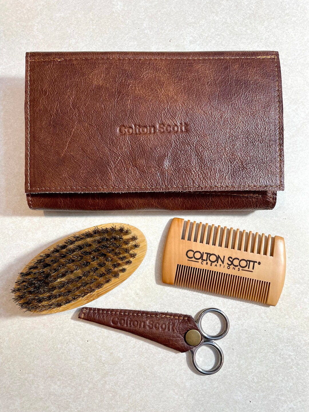 Genuine Leather Travel Beard Care Kit, Beard Care Case, Organizer