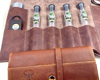 Handgefertigte Leder Zigarrentasche, Braune Whisky Farben, Zigarrenetui