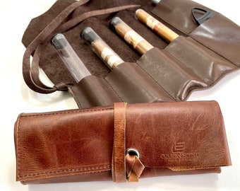 Genuine Leather Cigar Pouch, Cigar case, Organizer, Holder, Handmade, Personalized, Leather Cigar Accessories, Brown, Whiskey, Cigar Holder