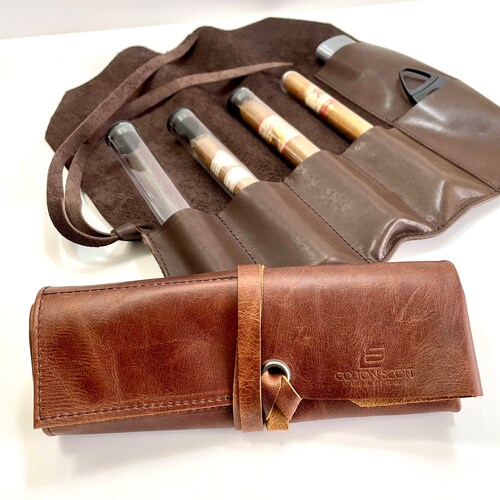 Handmade Leather Cigar Pouch Holder 3 Finger Cigar Case Etsy