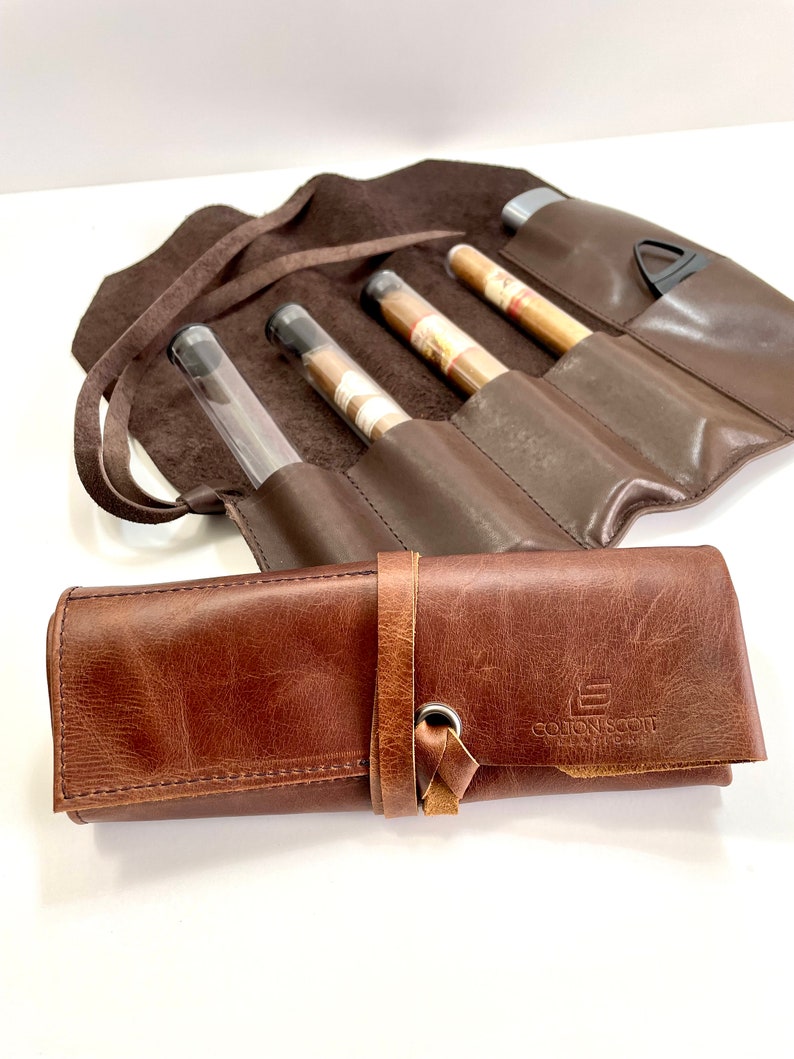 Genuine Leather Cigar Pouch, Cigar case, Organizer, Holder, Handmade, Personalized, Leather Cigar Accessories, Brown, Whiskey, Cigar Holder image 1