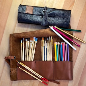 Leather Roll, Artist Roll, Leather Pencil Roll, Leather Pencil Case, Leather  Tool Roll Case, Paint Brush Holder, Craft Tool Roll,pencil Wrap 