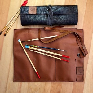 Pincel de cuero y rollo de lápiz, Porta pinceles, pincel y bolsa enrollable de lápiz, Rollo de artista, Estuche de lápiz de cuero imagen 6
